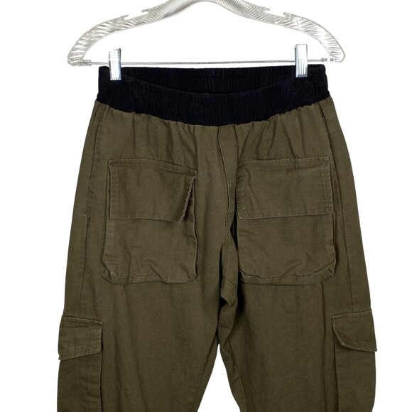 MNML Cargo Utility Pants Mens  L Olive Green Ankle Snaps Elastic Waist Cotton - Picture 2 of 6